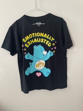 Care Bears Black Tee with Blue Bear and Yellow Lettering